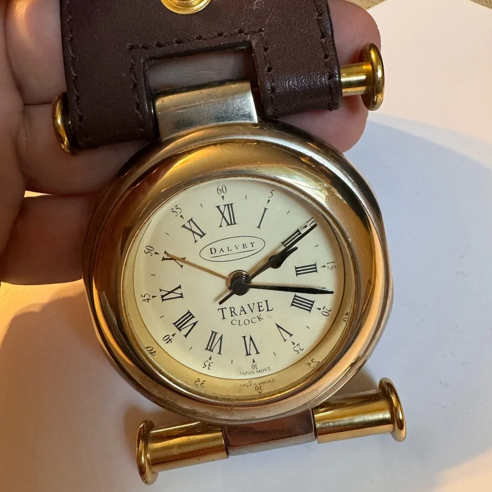 Dalvey Travel Clock Gold Tone Leather Case and Box Travel clock,Leather case